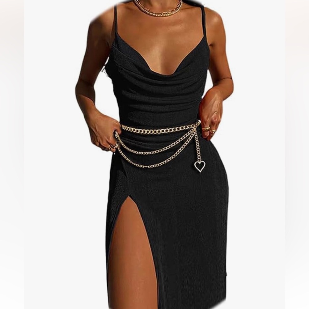Women's Waist Chain Belt, Fashionable Multi-Layer Gold
with Adjustable